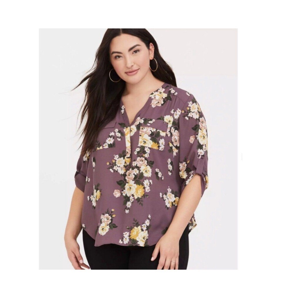 Torrid size 4 purple floral Long Sleeve Harper blouse shirt